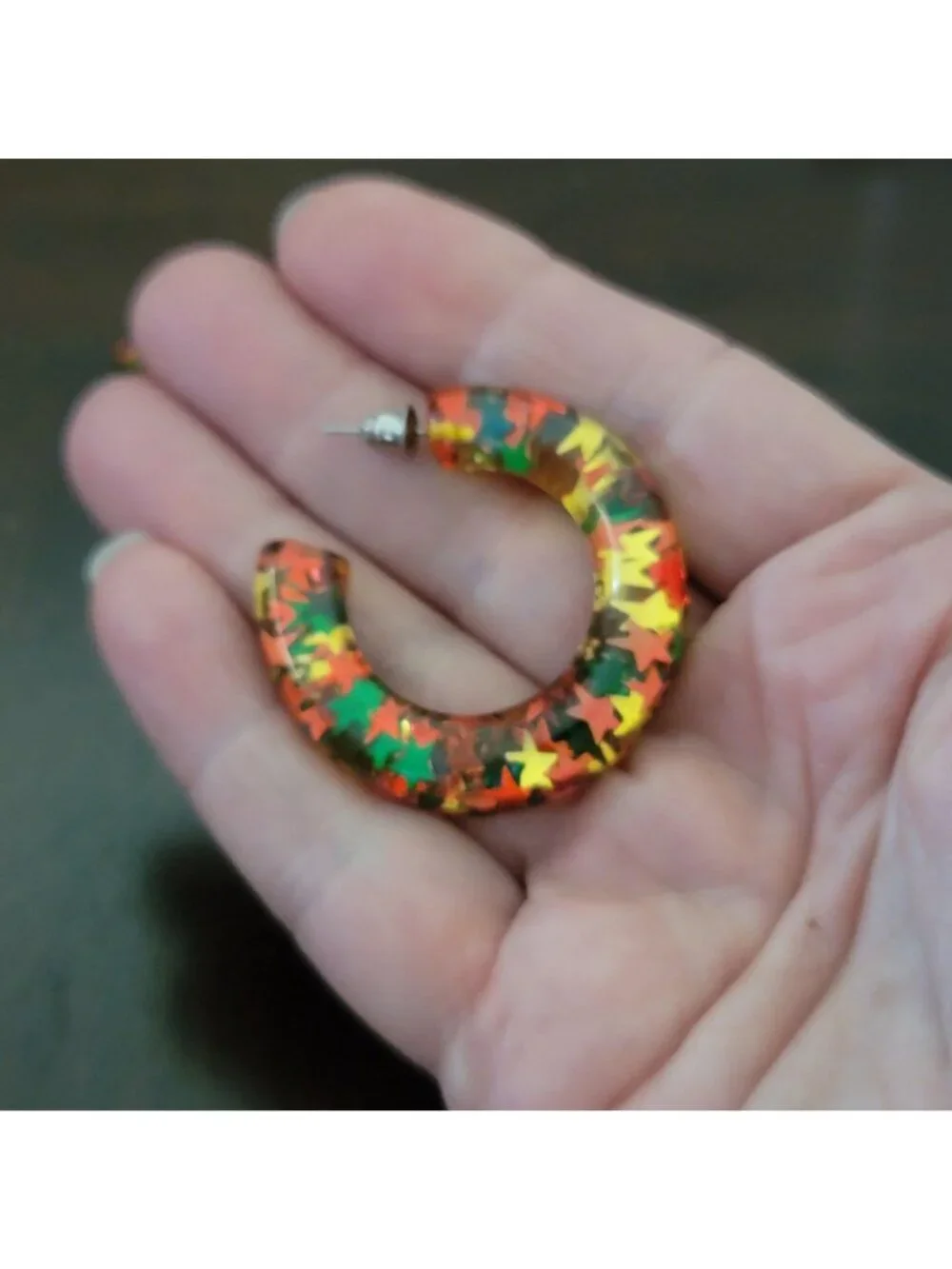 Vintage 70s Star Confetti Hoop Earrings